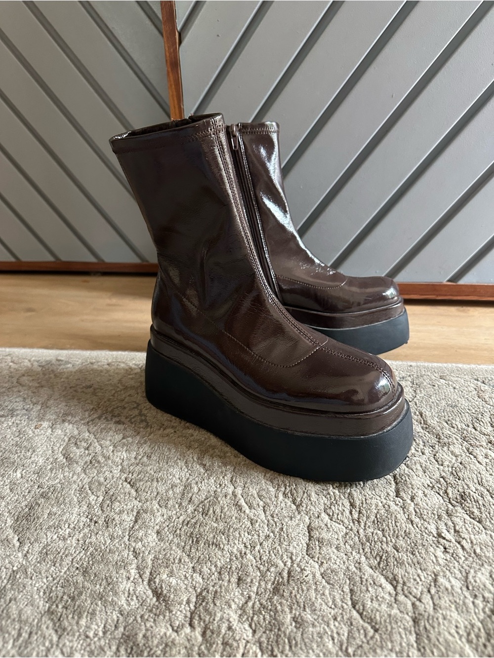 Call It Spring Dark Brown Patent Platform Ankle Boots